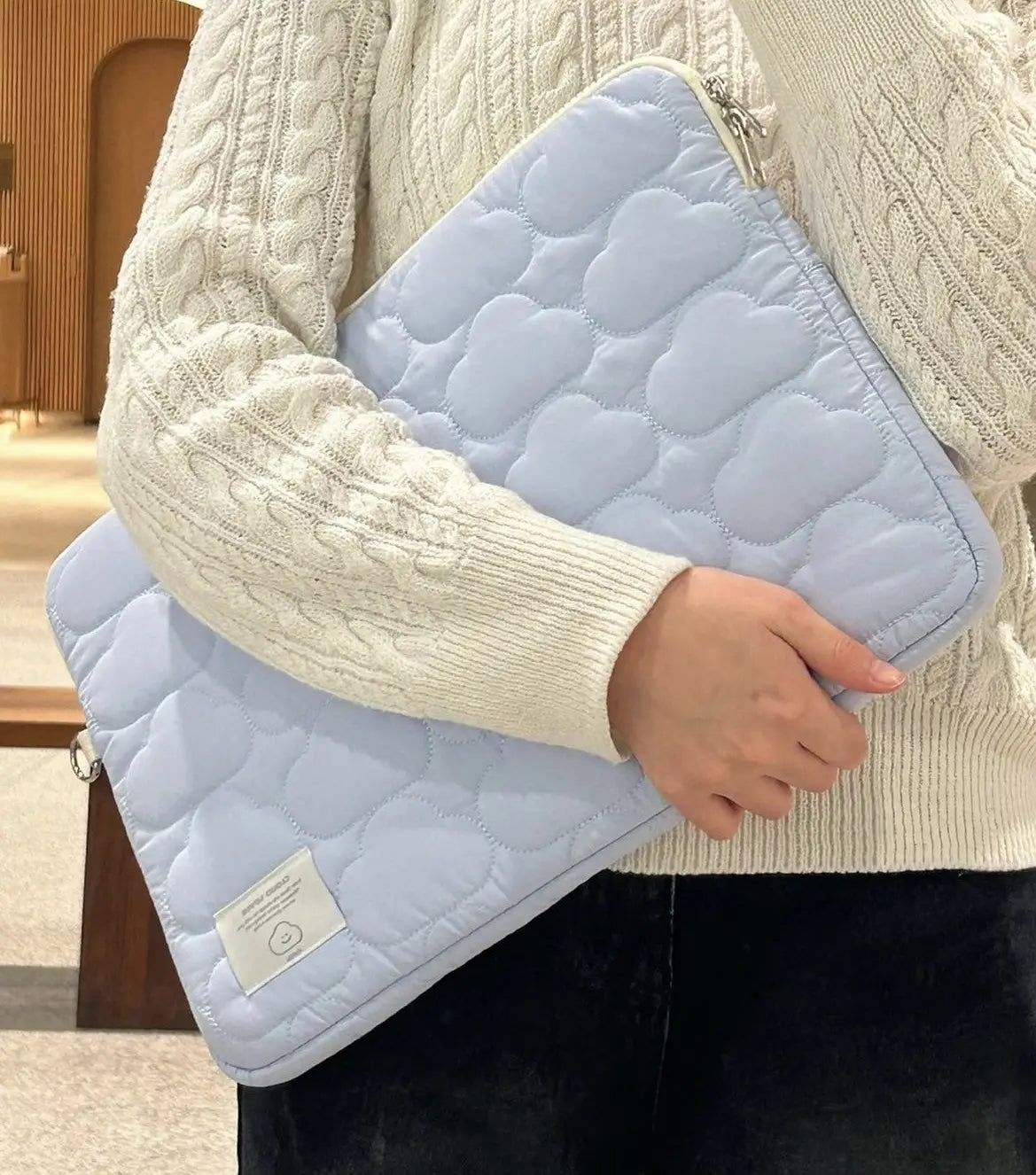 Mânecă de laptop alb și albastru pentru femei pentru calculatoare de 11 până la 15,6 inci