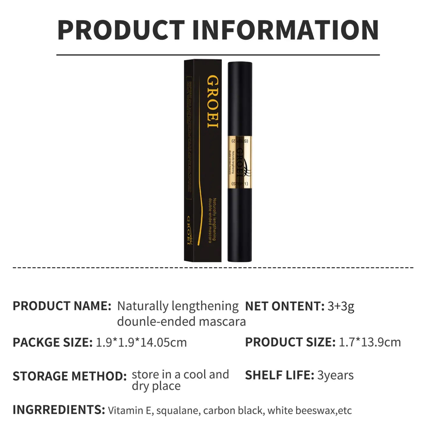 Black Net 3g Mascara with Vitamin E and Squalane for Lash Shaping