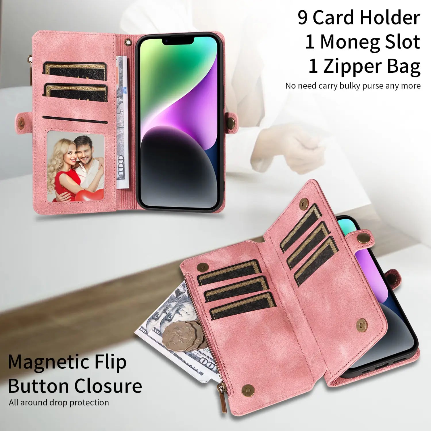 Wallet Flip Zipper Phone Leather Case