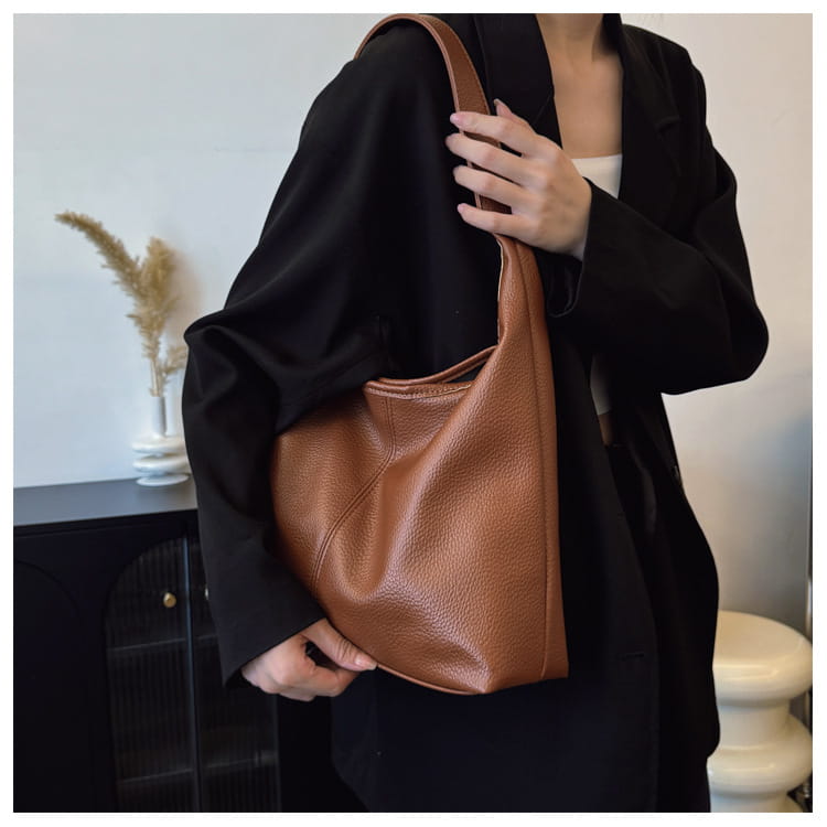 Borsa per secchio in pelle PU con tasche con cerniera borsetta di grande capacità per le donne