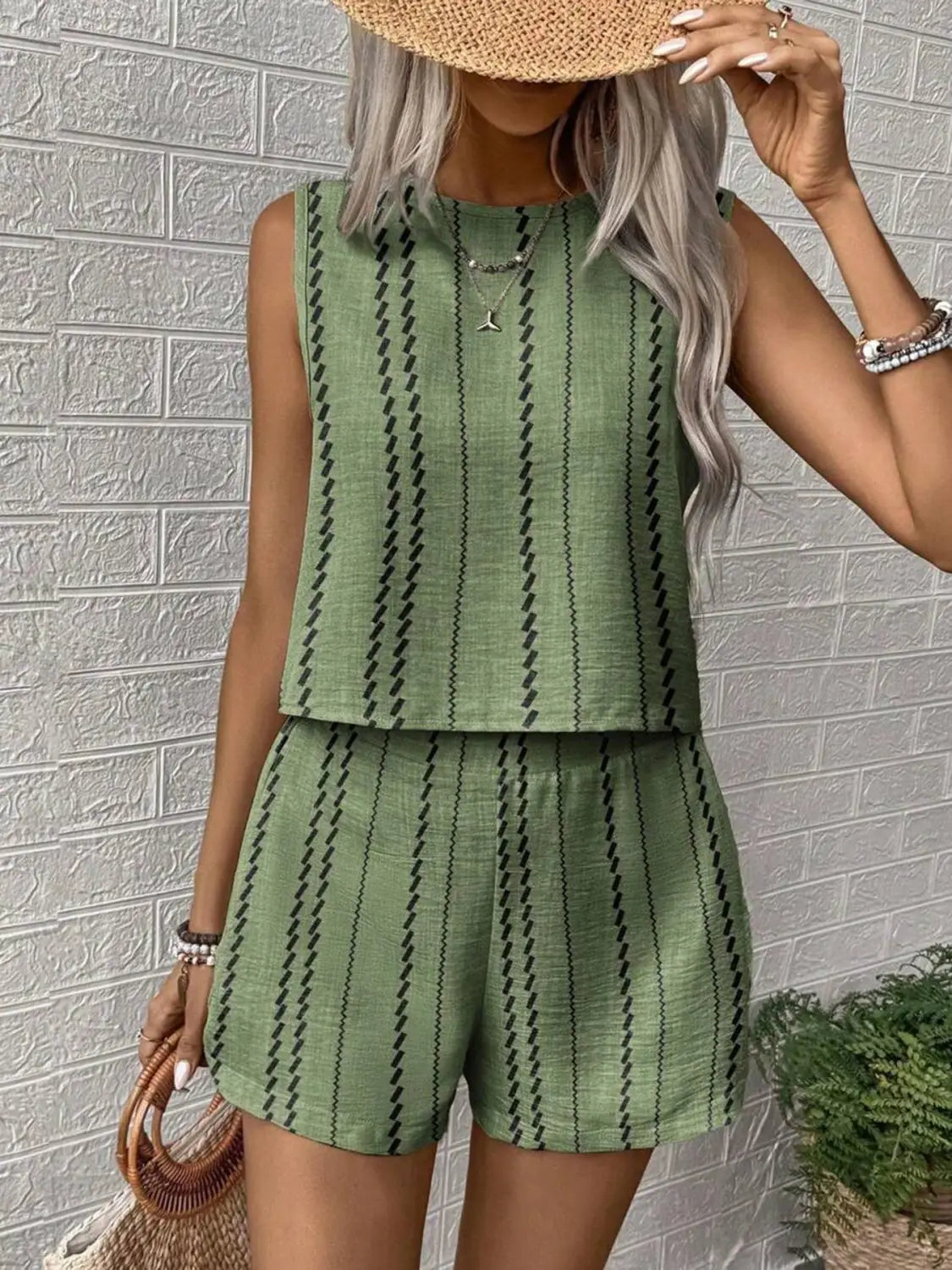 Naistele mõeldud sinine roheline roosa pleed polüester varrukateta püksid