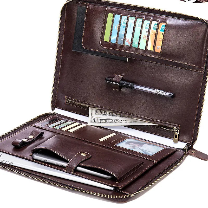 Leather Cowhide Card Holder for Men with Zipper and Photo Slots in United States