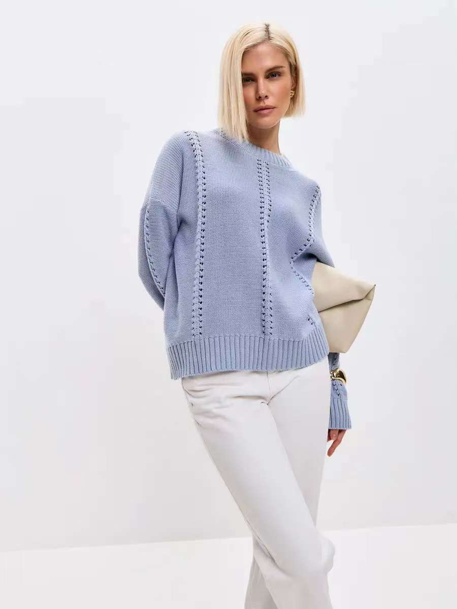 Cashmere Acrylic Pullover Sweater for Women in Milky White Gray Blue Green