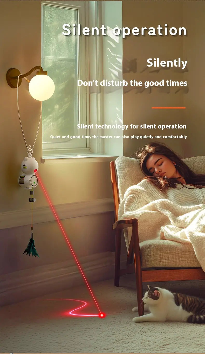 Interaktiver USB -wiederaufladbares Katzenspielzeug mit Feder und einziehbarem Seil