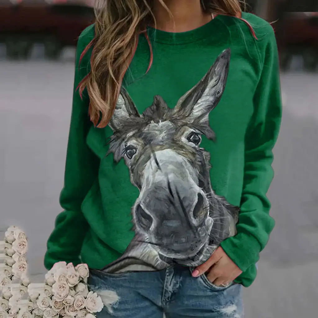 Fargerik langermet pullover for kvinner løs passform flere størrelser casual top