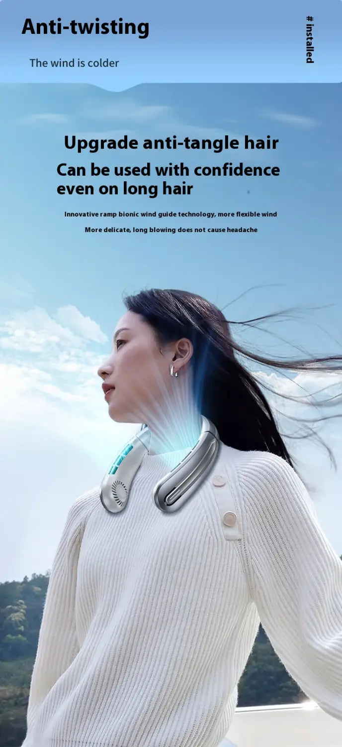 Outdoor Sports Portable Hanging Neck Fan with Digital Display and Lithium Battery