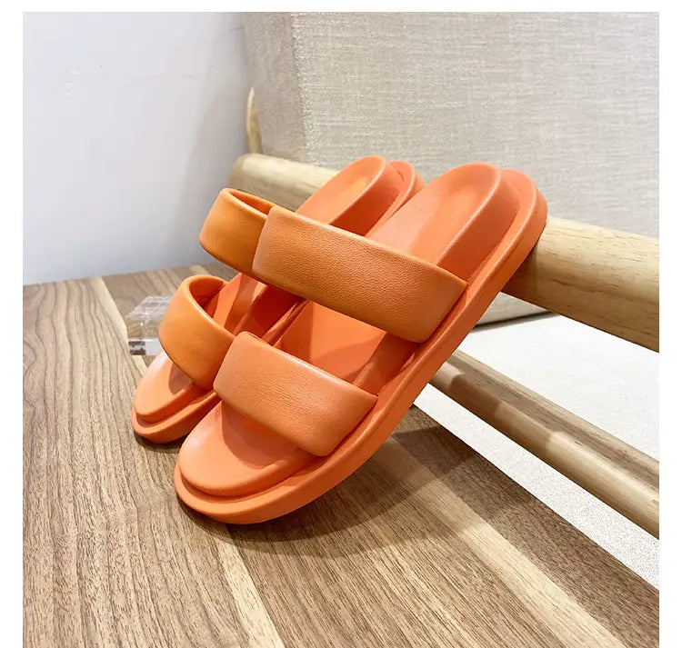 Black Sheepskin Flat Heel Slippers with Rubber Foam Sole