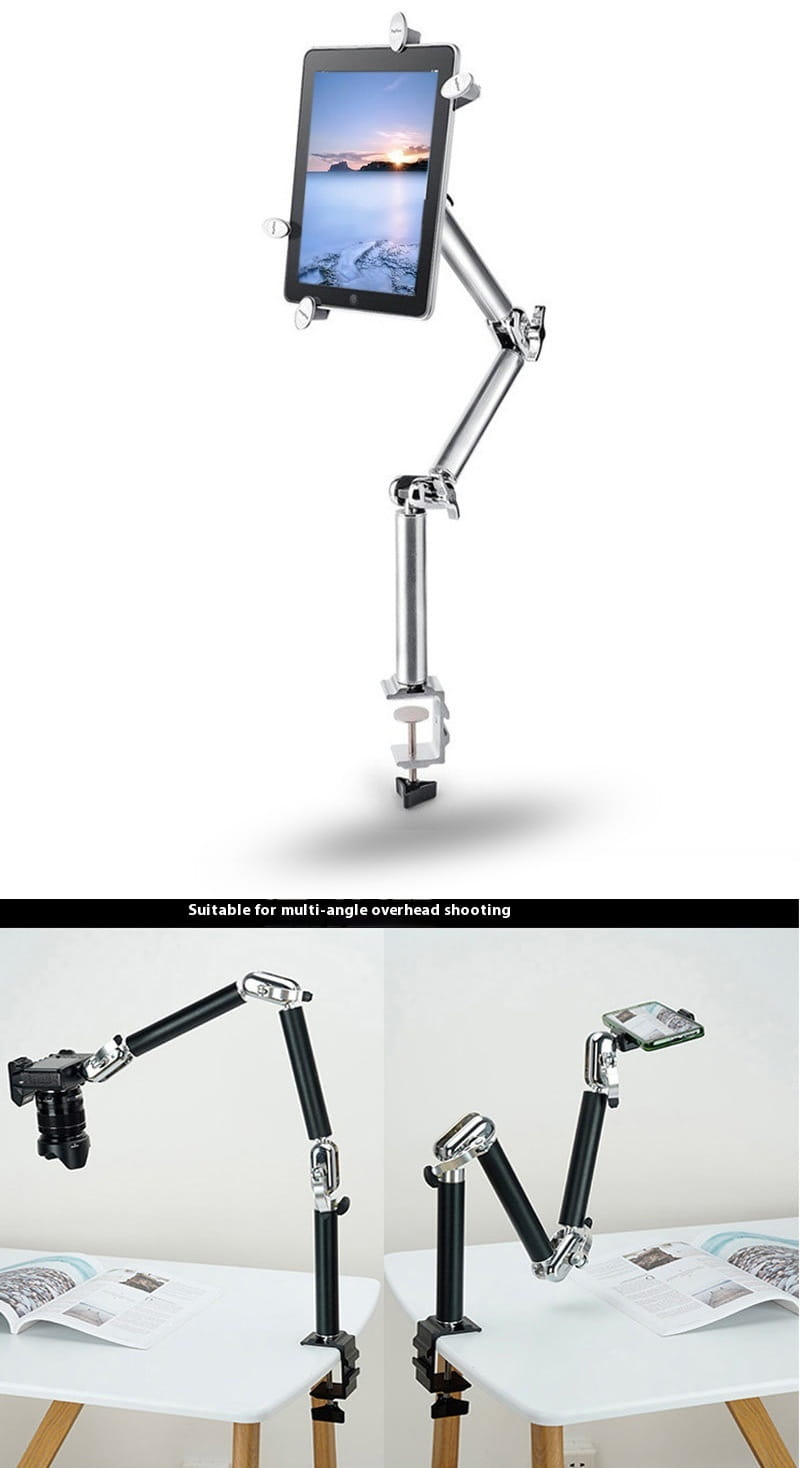 Extensionable Desktop Tablet Computer Stand with Multiple Sections and Bases