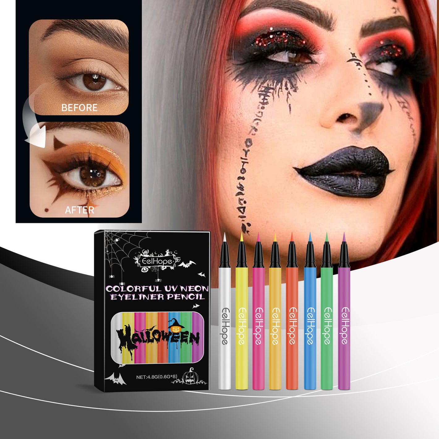 8-color Halloween Neon Liquid Eyeliner Moisturizing