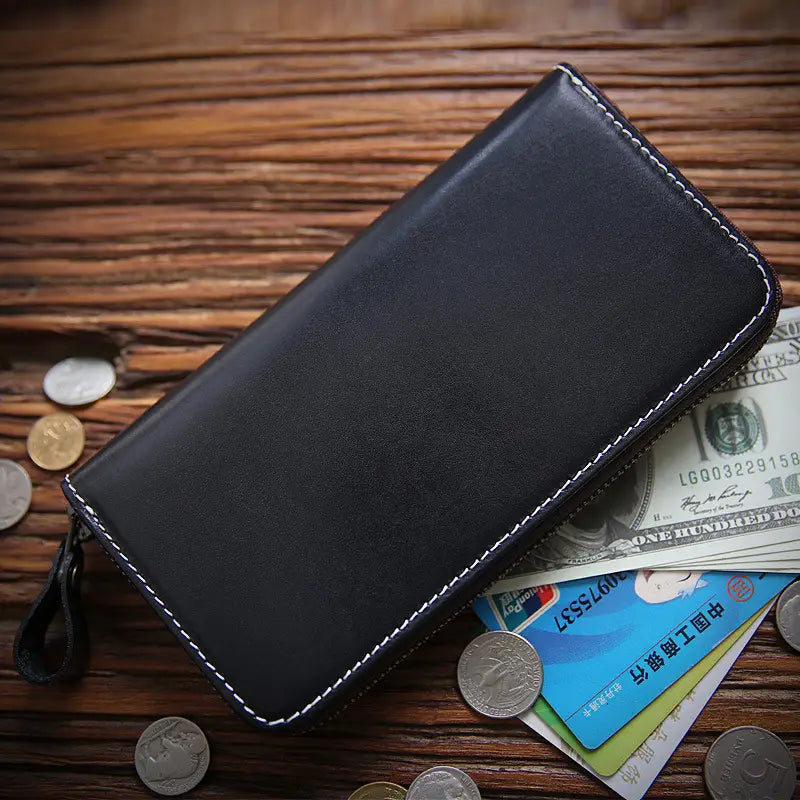Leather Cowhide Wallet with Zipper and Card Organizer for United States Customers
