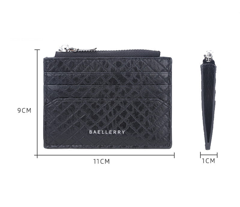 Small Card Bag with Zipper and Checker Interior in PU Leather