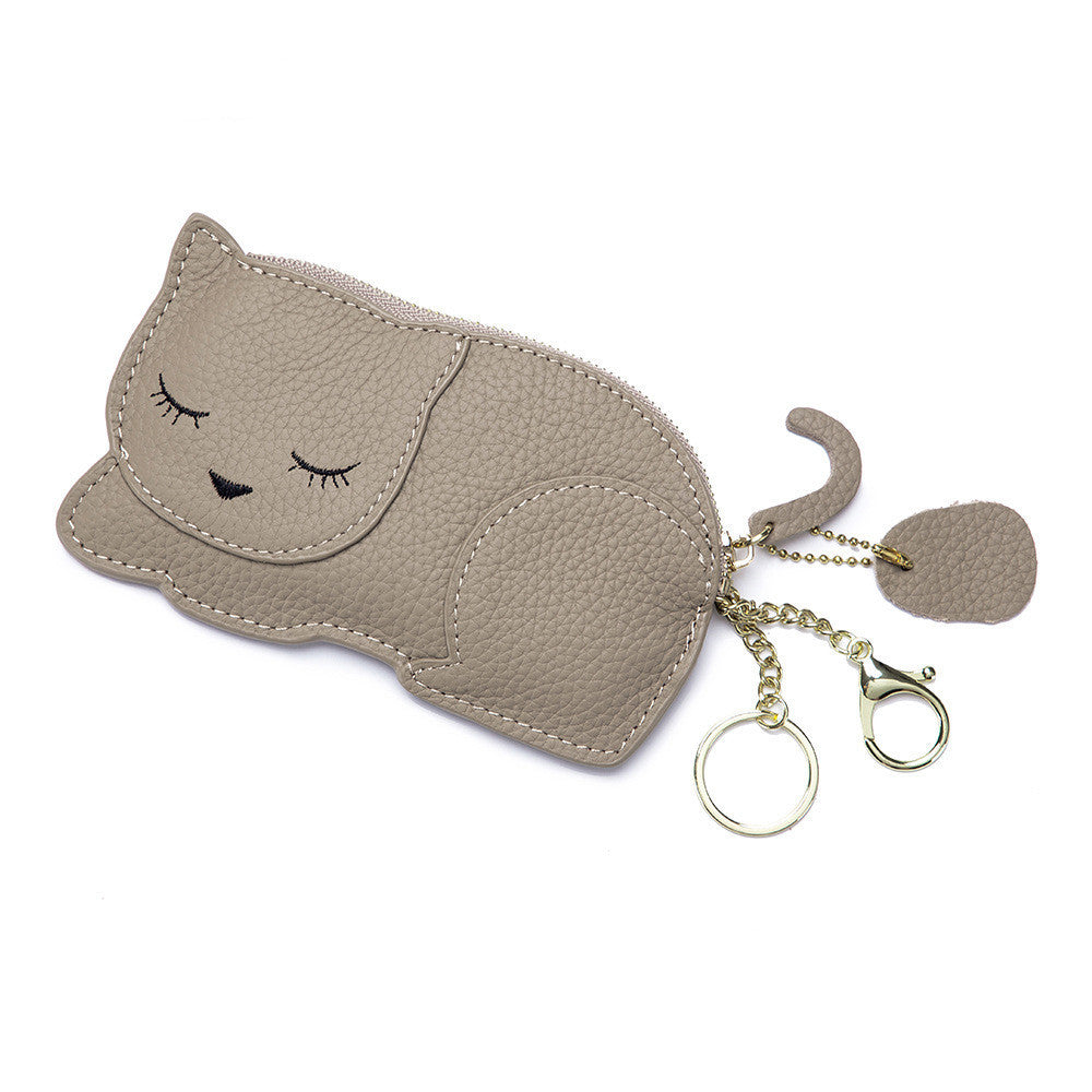 Cat Ultra-thin Coin Purse Genuine Leather Internet Celebrity Key Bag - Lounge with Style: Genuine Leather Cat Coin