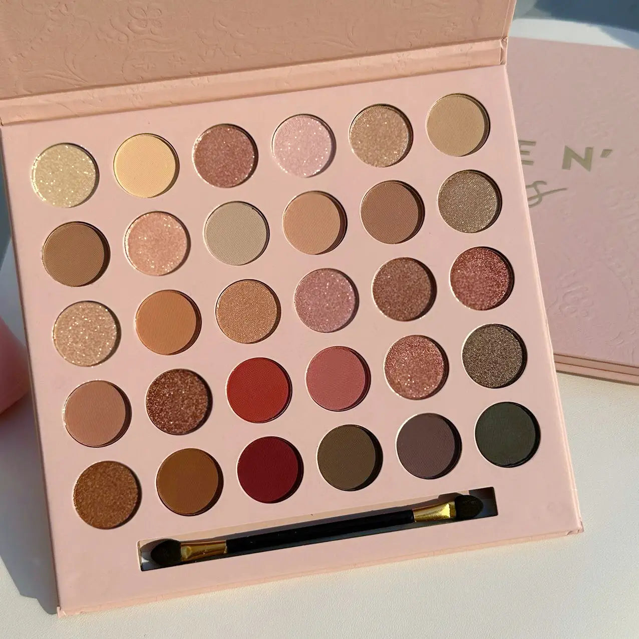 Champagne Rose Brown Eye Shadow Plate with 30 Colors for Neutral Looks