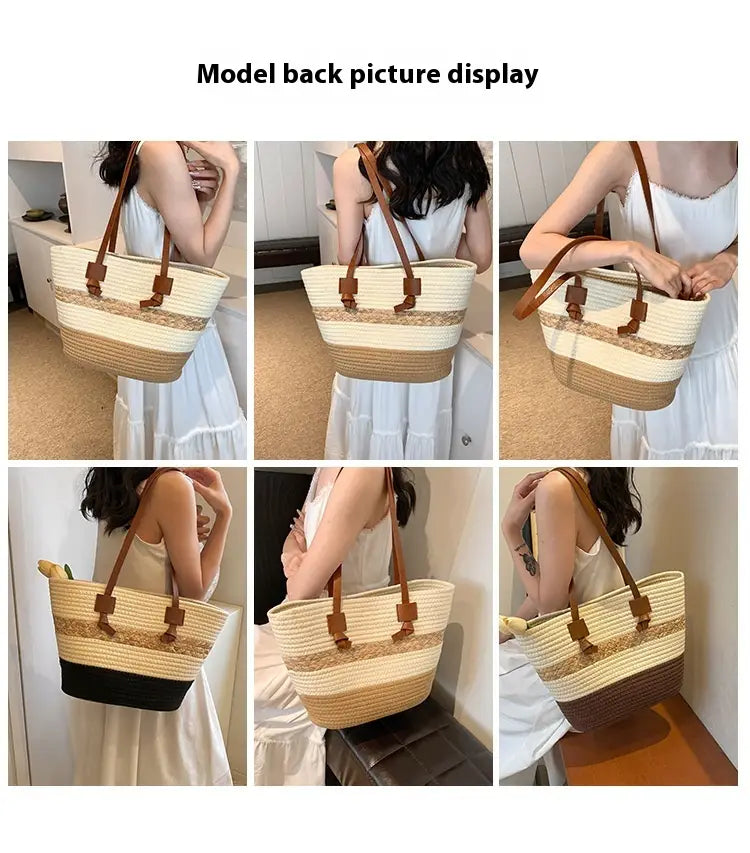 Słomka torba na ramię z poliestrową podszewką na średnim torbie dla kobiet