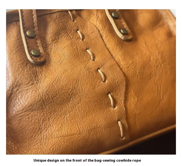 Portable Crossbody Bag with Genuine Leather for Simple Retro Literary Style