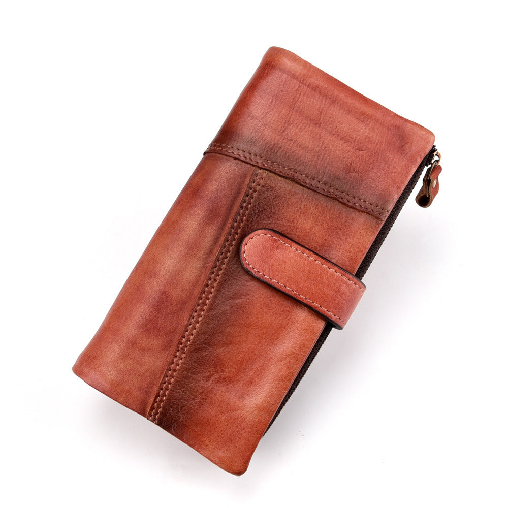 Vintage Rubbed Leather Fashion Stitching Long Wallet - Retro Style Wallet for Your Cash’s Best Adventures