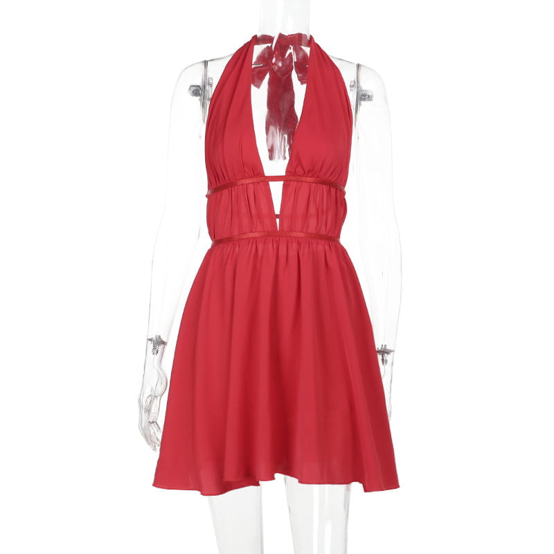 Falda corta sin espalda de cintura alta roja con tirantes poliéster s m l