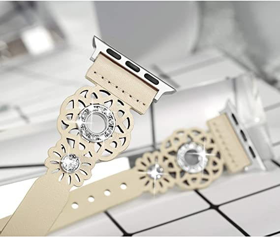 Diamond-studded Layer Leather Smart Watch Strap Leather