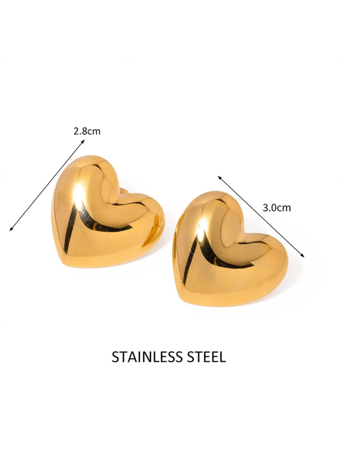 Designer Model Exaggerated Large Love Heart Stud Earrings Stainless Steel Electroplating 18K