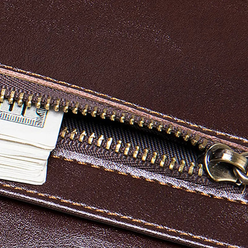 Leather Cowhide Card Holder for Men with Zipper and Photo Slots in United States