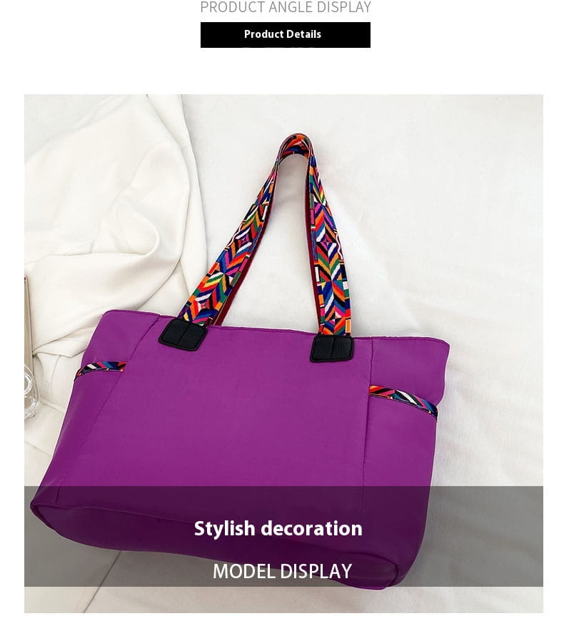 Lila Oxford tyg resväska med svarta ränder och dubbla axelanslutningar