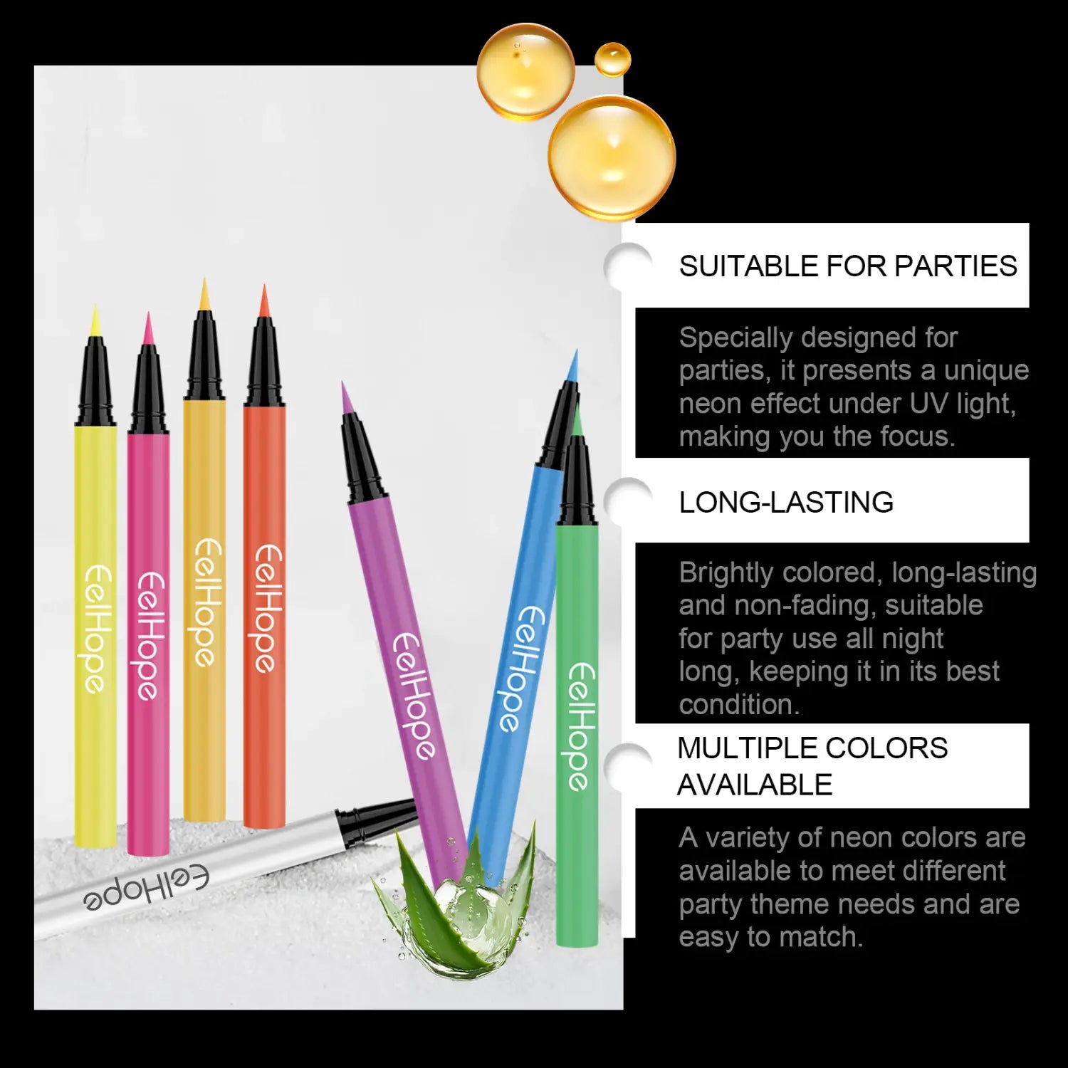 Neon Liquid Eyeliner with Silky Finish in Vibrant Party Colors