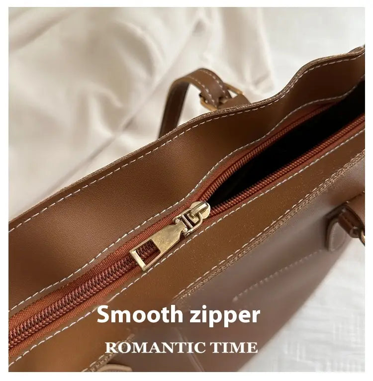 Simple Commute Large Underarm Bag with Sandwich Pocket and Soft PU Material