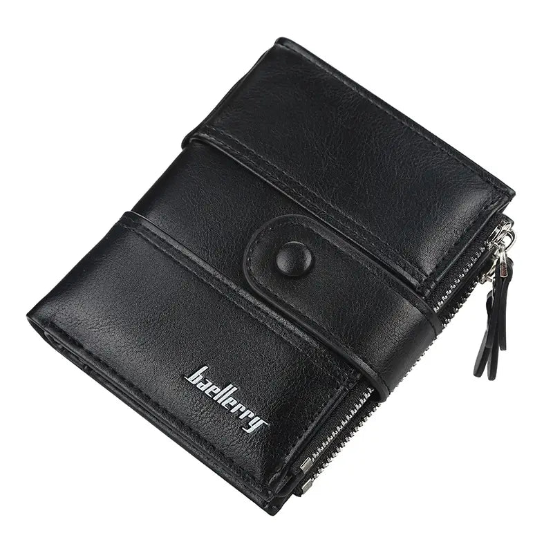 Men’s PU Leather Wallet with Double Zipper and 3 Fold Design in Khaki Black Brown