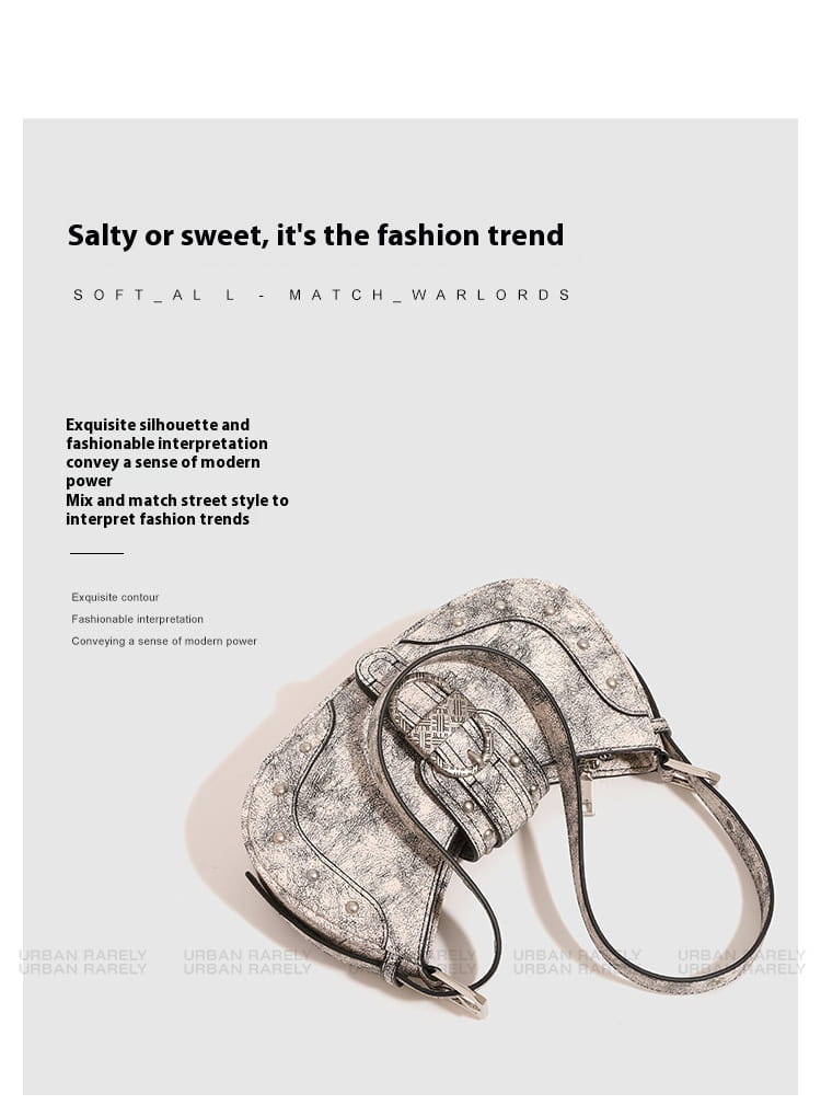 Oil Wax Leather Bag with Rivets Flap Shoulder and Sandwich Pocket