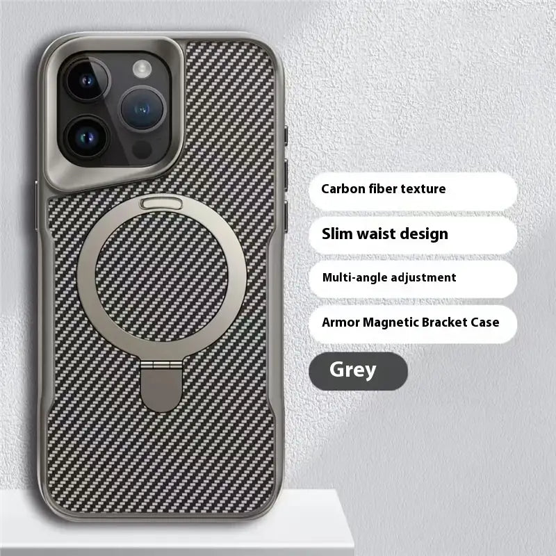 Applicable Carbon Fiber Magnetic Bracket Drop-resistant Protective Armor Small Waist Phone Case