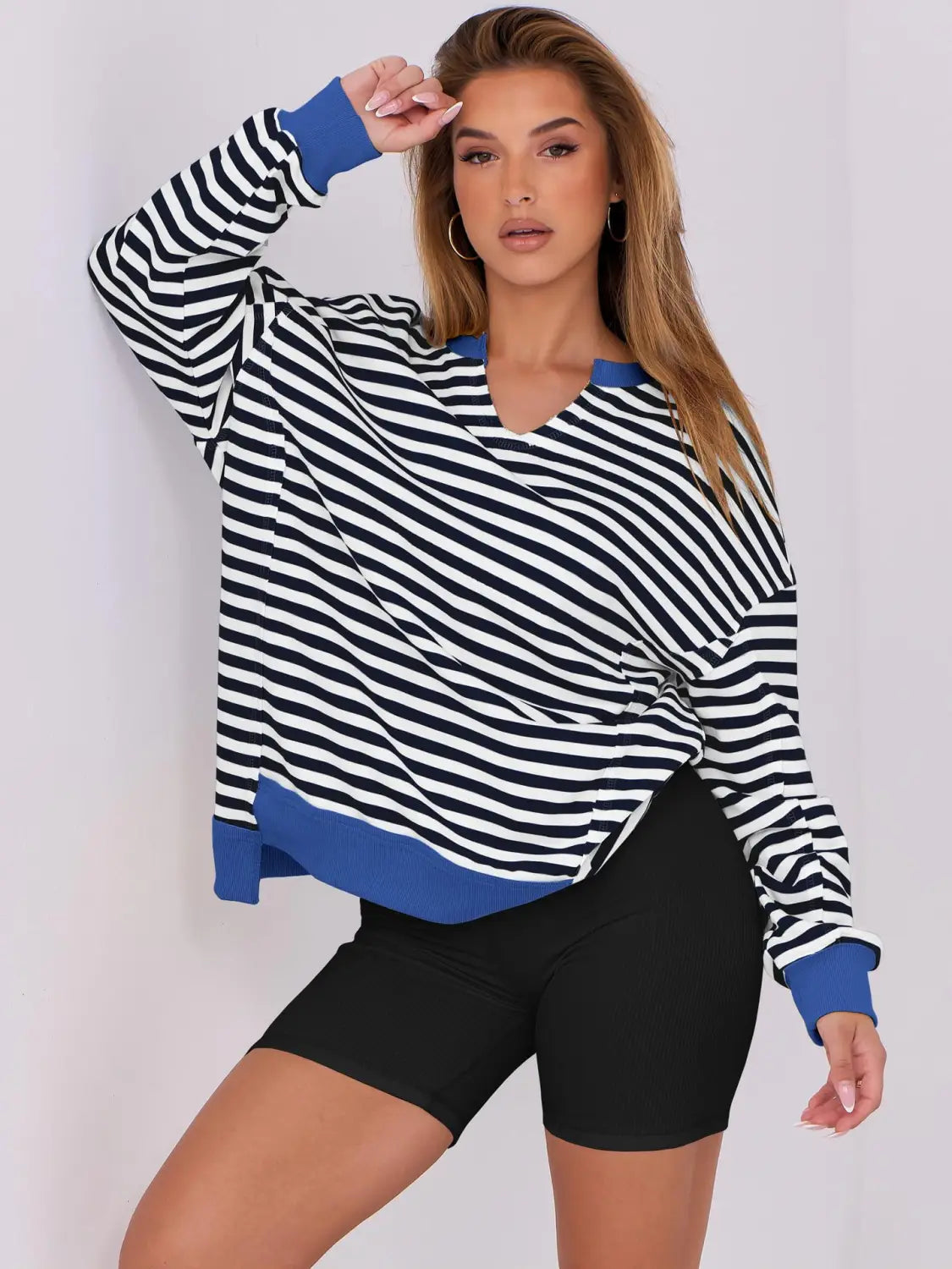 Triibuline pulloveri dressipluus naiste tänavarõivaste polüester Crewneck S-XXL