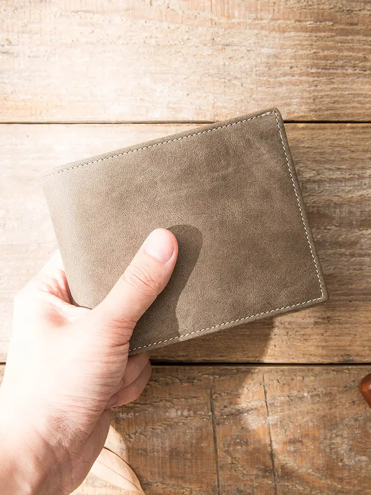 Gray Cow Leather Wallet for the United States CHF Currency with Open Horizontal Design