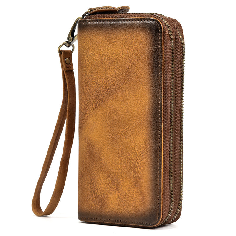 Men’s Crazy Horse Leather Long Leather Zipper Wallet - Men’s Crazy Horse Wallet in Brushed Brown Shenanigans