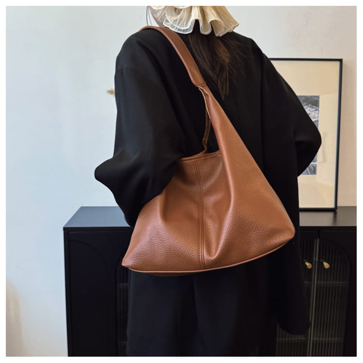 Borsa per secchio in pelle PU con tasche con cerniera borsetta di grande capacità per le donne