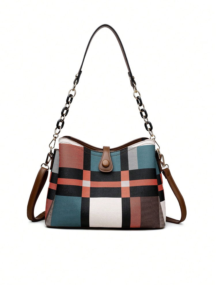 Retro Shoulder Messenger Bag Large Capacity PU Suitcase with Irregular Stitching