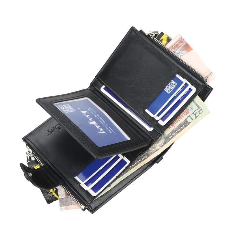 Men’s PU Leather Wallet with Double Zipper and 3 Fold Design in Khaki Black Brown