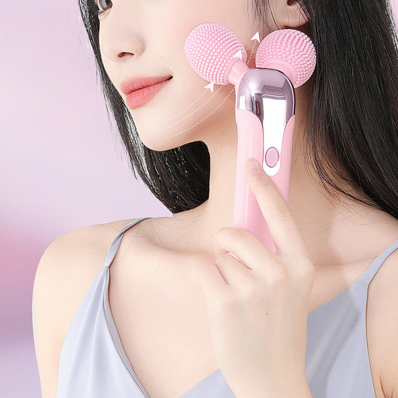 Blue AW-508 Vibration Facial Beauty Device with Power USB and Cleanser - Face Slimming Roller for Vibrant face slimming