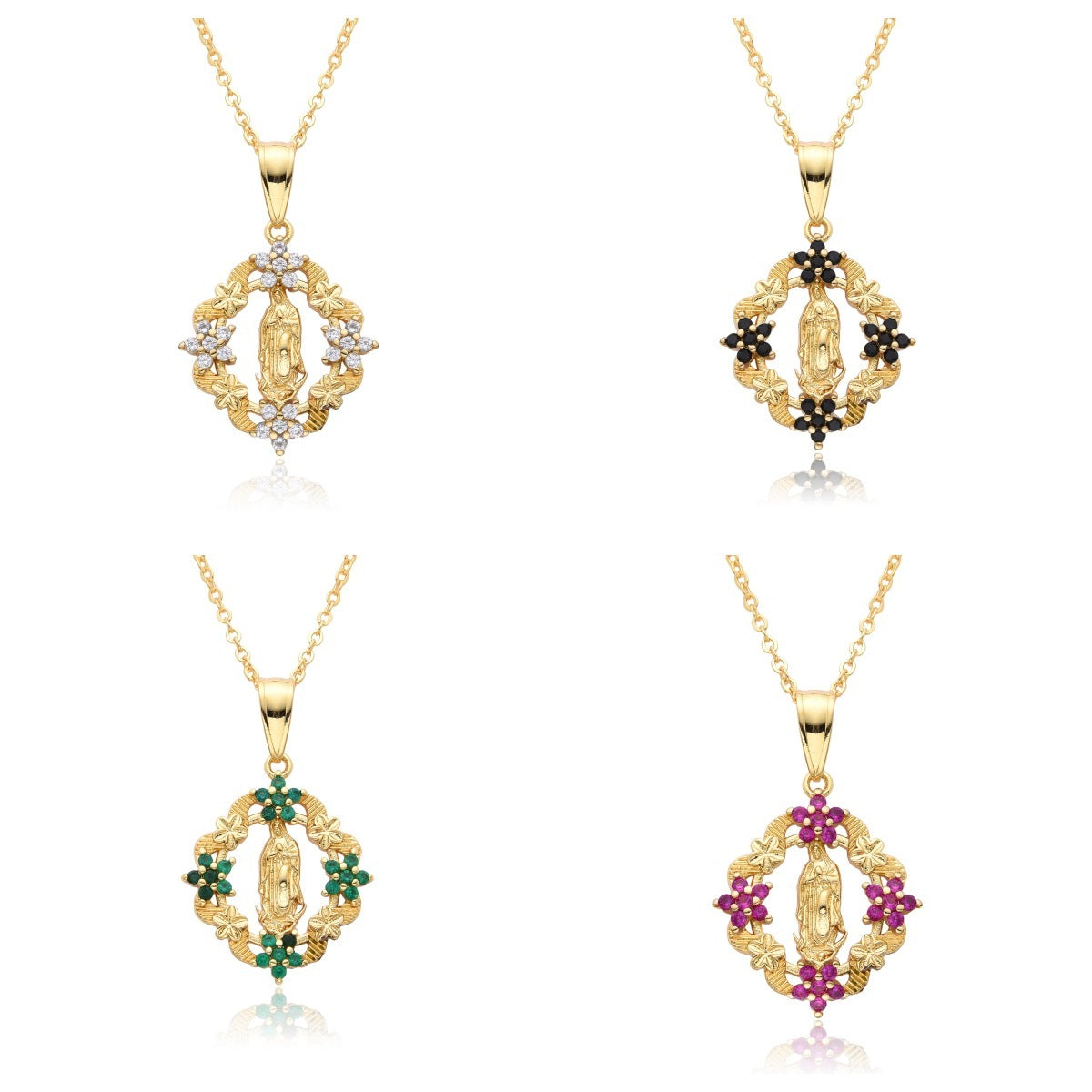 Virgin Mary Flower Necklace with Micro Inlay Faith Jewelry - for Women faith virgin mary flower necklace