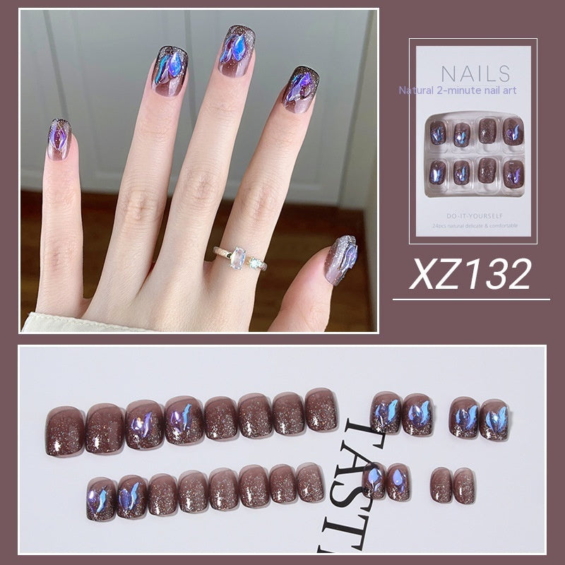 Fake Nail Tip Tulip Patch with Starry Sky and Butterfly Design for Ladies - nail tip tulip patch fake