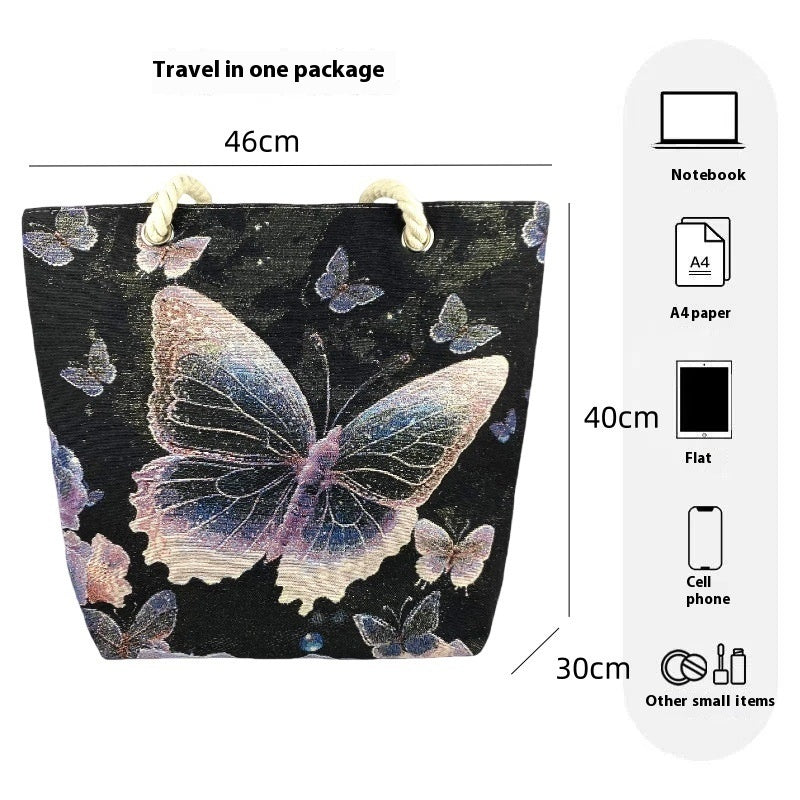 Fantasy Purple Butterfly Silk Embroidered Handbag for Travel and Leisure - Teleplus fantasy purple butterfly gold silk