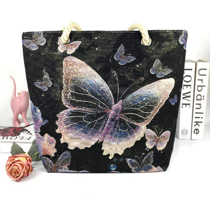 Fantasy Purple Butterfly Silk Embroidered Handbag for Travel and Leisure - Teleplus fantasy purple butterfly gold silk