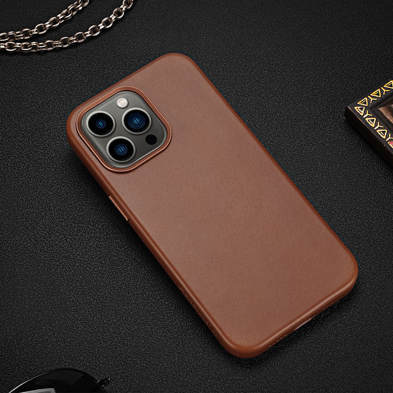 Personalized leather phone case with rear cover in navy blue dark brown brick red - Fashion Leather Phone Case