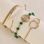 Fashion And Trendy Sequin Tassel Metal Ring White Green Bead Four Piece Bracelet Set - Fashion Sequin Tassel Four Piece