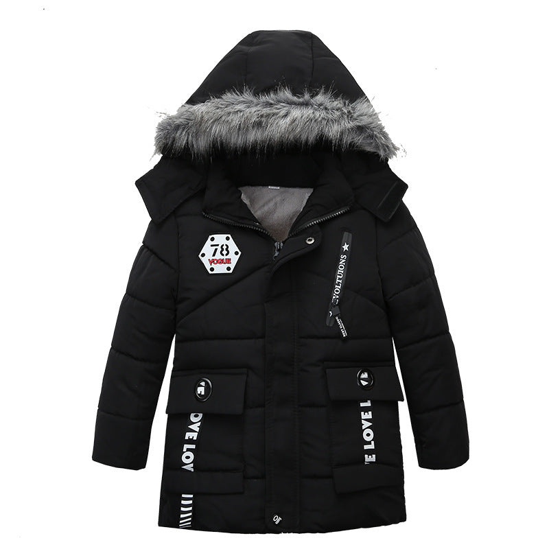 Fashion Boys Thicken Letter Print Hooded Jacket for Kids 3-8 Years - fashion boys thicken letter print