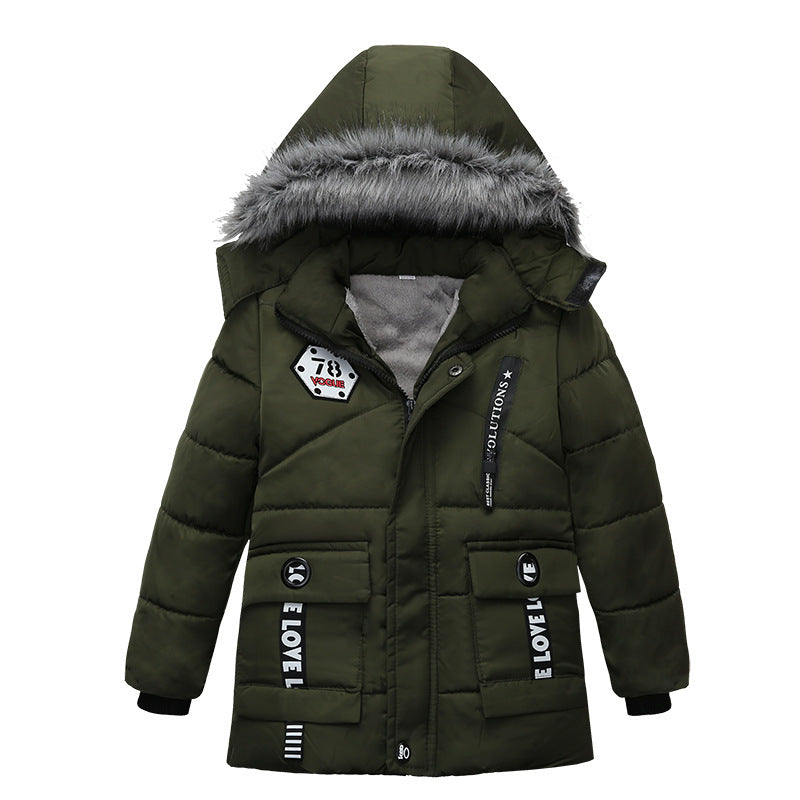 Fashion Boys Thicken Letter Print Hooded Jacket for Kids 3-8 Years - fashion boys thicken letter print