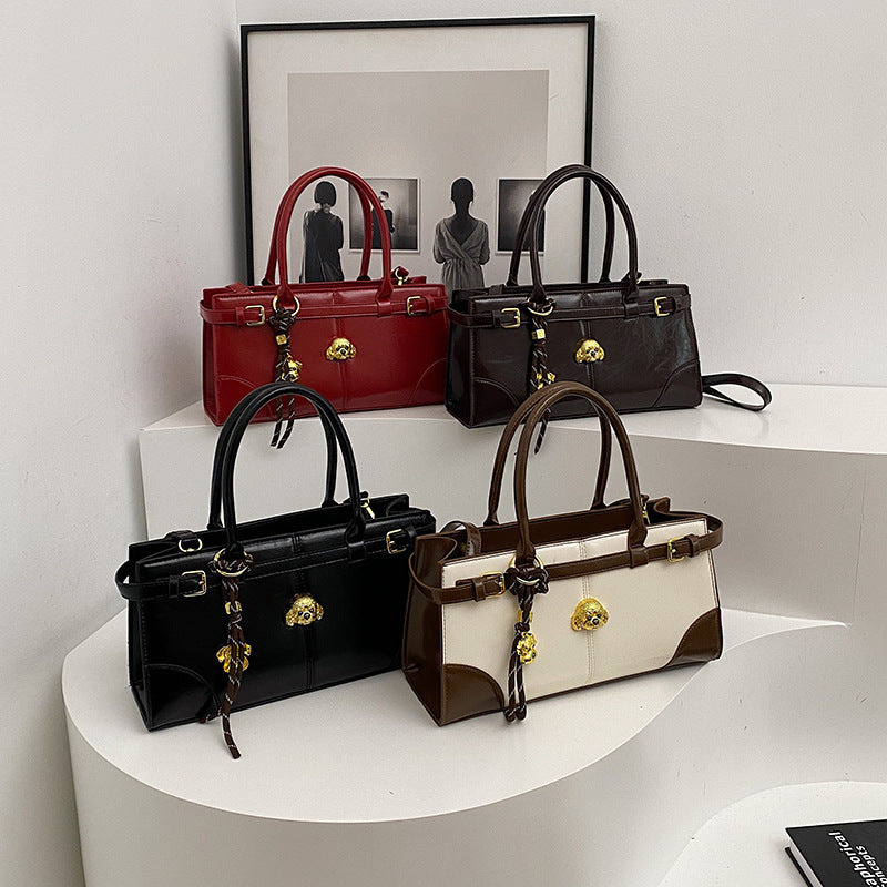 Fashion Colorblock Shoulder Bag with Contrast PU Suitcase Design - Teleplus fashion colorblock shoulder bag