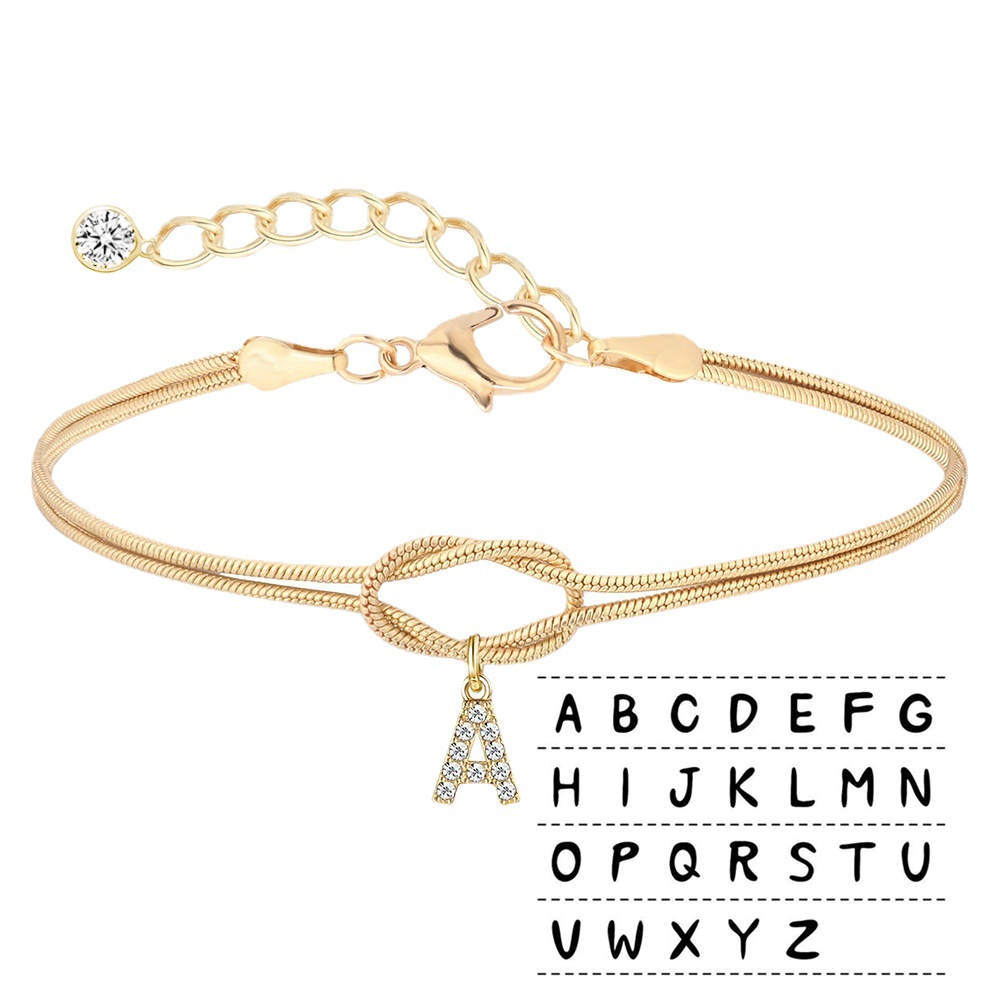 Fashion Copper Inlaid Zircon 26 Letter Knotted Bracelet - Fashion Copper Zircon Letter Knotted Bracelet