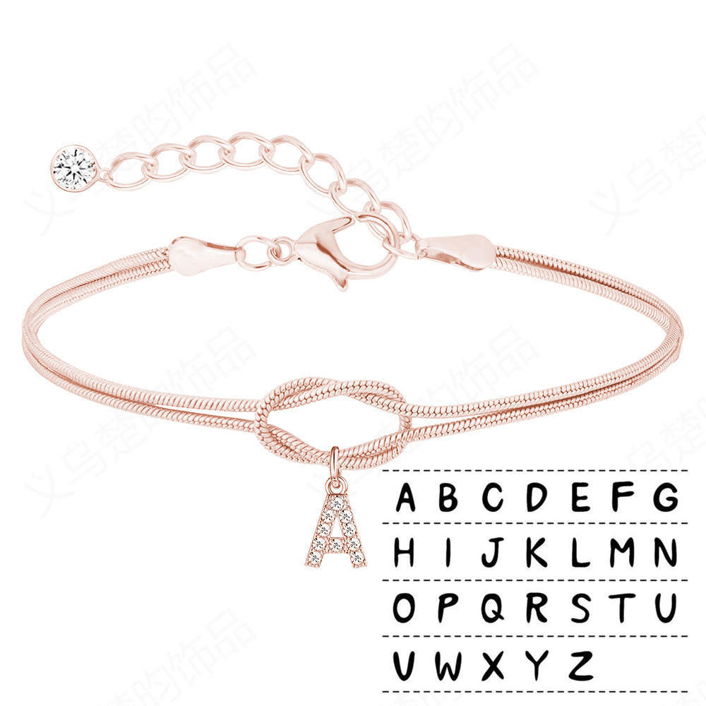 Fashion Copper Inlaid Zircon 26 Letter Knotted Bracelet - Fashion Copper Zircon Letter Knotted Bracelet