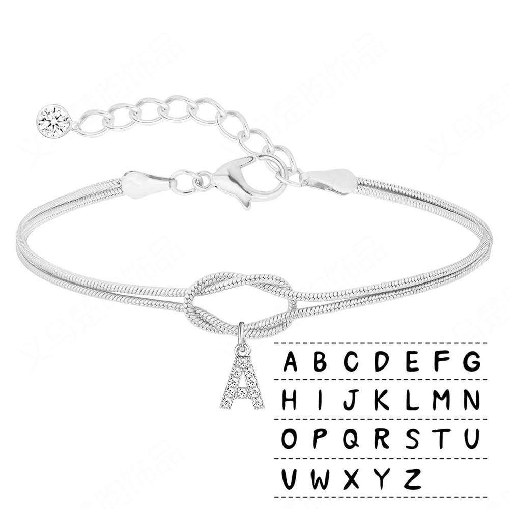 Fashion Copper Inlaid Zircon 26 Letter Knotted Bracelet - Fashion Copper Zircon Letter Knotted Bracelet