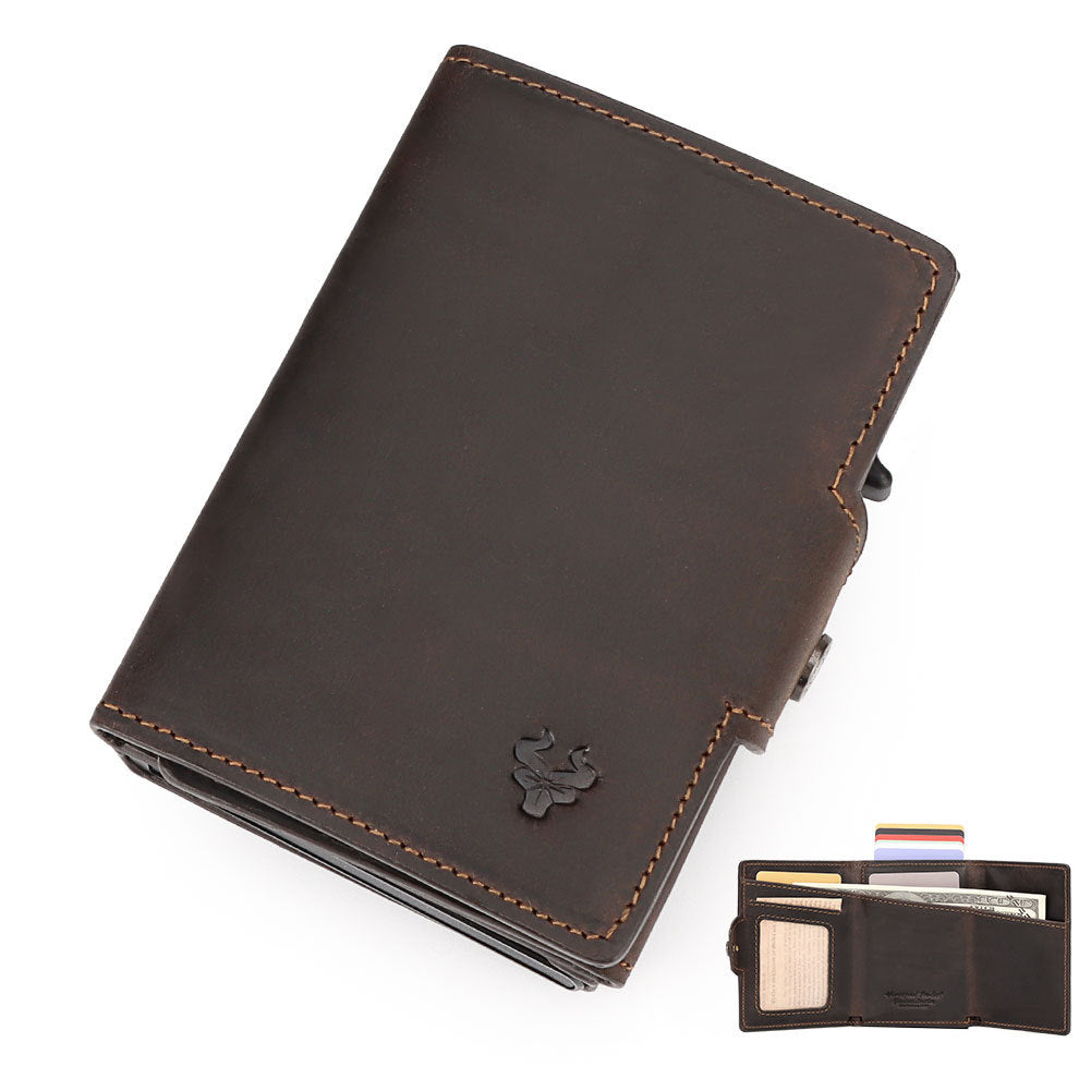 Fashion Crazy Horse Leather Card Holder with Buckle in Solid Colors - for Cool Cats crazy horse leather fashion